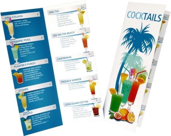 Barkarte 14 Cocktails - mit Bildern und Geschmacksbeschreibungen 