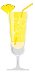Virgin Colada alkoholfrei - Cocktail Zutaten in einem Trinkglas - schematische Darstellung