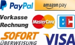 Paypal, Kreditkarte, Lastschrift, Vorkasse, Sofortüberweisung, Rechnung